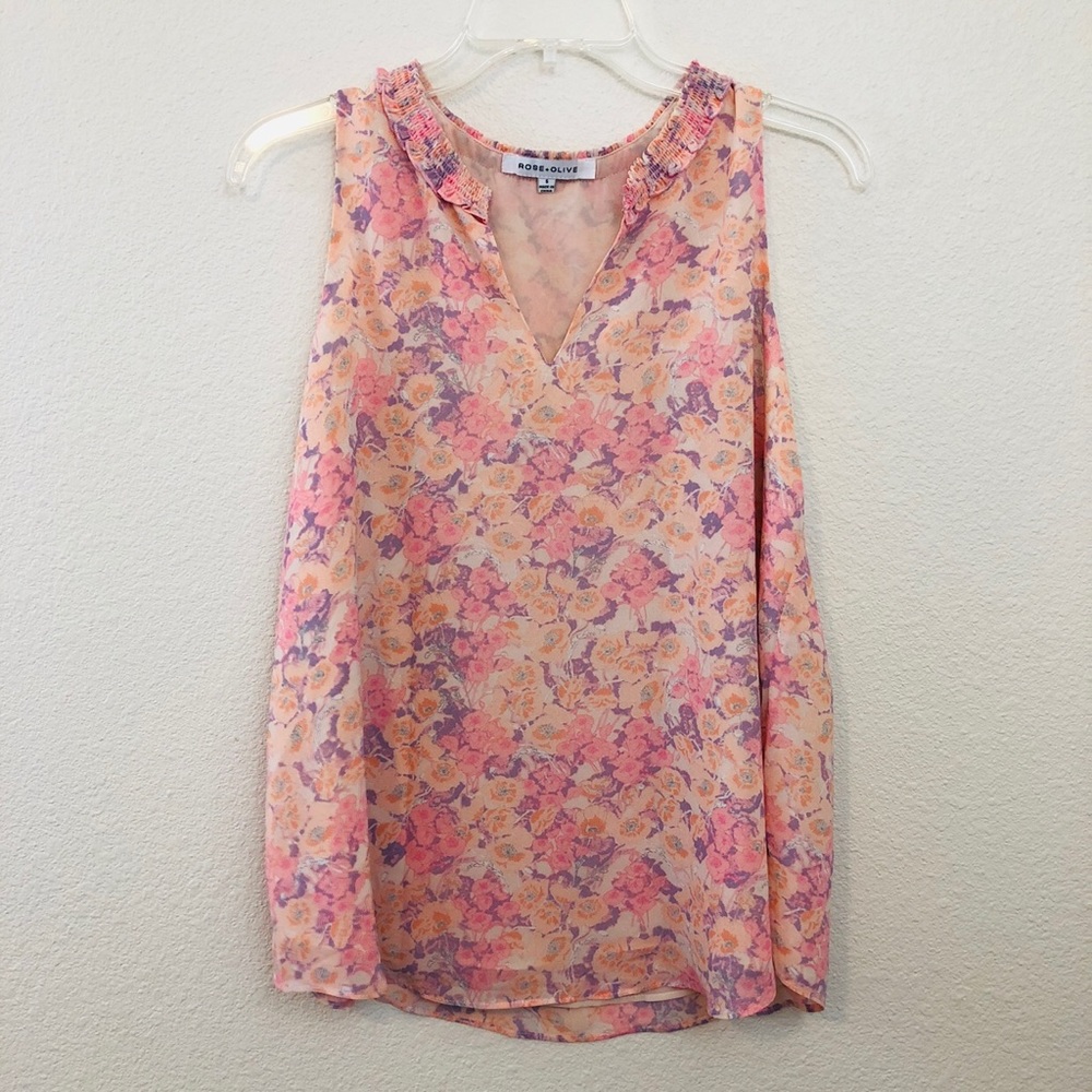 Rose + Olive floral sleeveless blouse